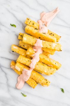 Basil and Feta Polenta Fries with Smoky Tomato Yogurt Dip