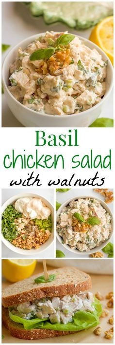 Basil chicken salad with walnuts