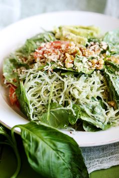 Basil Hempseed Pesto with Kelp Noodles and Walnut Almond Parmesan