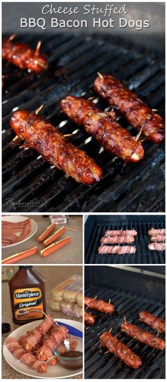 BBQ Bacon Wrapped Cheese Stuffed Hot Dogs