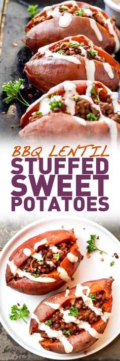 BBQ Lentil Stuffed Sweet Potatoes