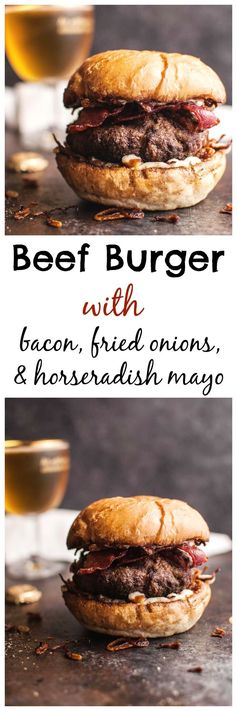 Beef Burgers with Bacon, Horseradish Mayo & Fried Onions