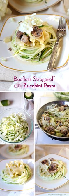 Beefless Stroganoff With Zucchini Pasta Noodles