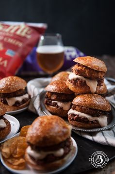 Beer Braised Short Rib Sliders with Kettle Chip Crusted Onion Rings