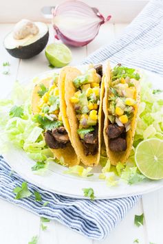 Beer-Marinated Portobello Mushroom Tacos with Avocado Corn Salsa