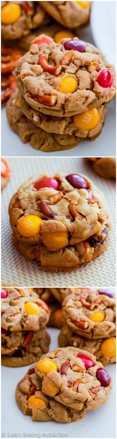 Bite-Sized Peanut Butter Pretzel M&M Cookies