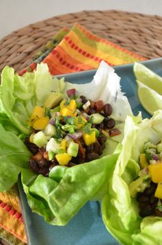 Black Bean Lettuce Wrap Tacos with Mango Avocado Salsa