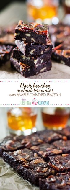 Black Bourbon Walnut Brownies with Maple-Candied Bacon #SundaySupper