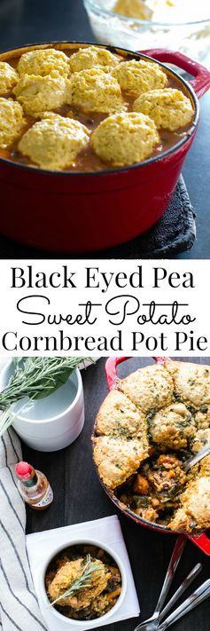 Black Eyed Pea Sweet Potato Cornbread Pot Pie