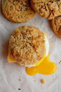 Black Pepper Biscuits With Garlicky Greens, Eggs & Cheese