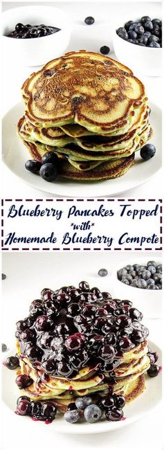 Blueberry Pancakes Topped with Homemade Blueberry Compote