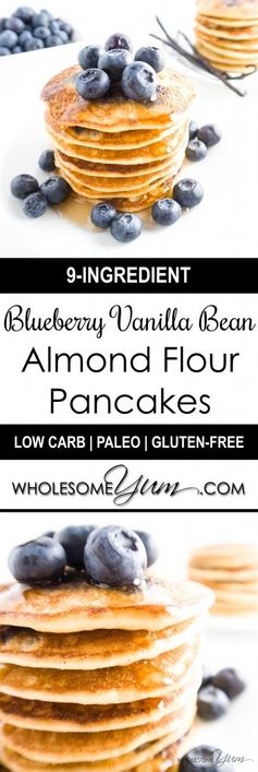 Blueberry Vanilla Bean Almond Pancakes (Paleo, Low Carb