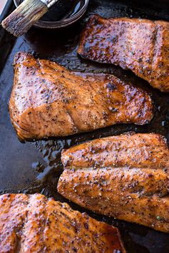 Bourbon-Glazed Salmon with Dried Cherry and Pistachio Rice Pilaf