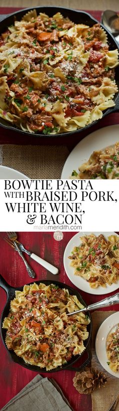 Bow Tie Pasta with Braised Pork, White Wine and Bacon