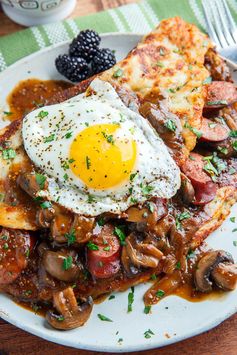 Boxty (Irish Potato Pancakes with Bangers in a Guinness Mushroom and Onion Gravy