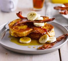 Brioche French toast with bacon, banana & maple syrup