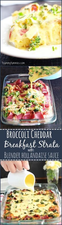 Broccoli Cheddar Breakfast Strata with Blender Hollandaise Sauce