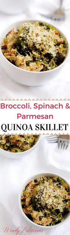 Broccoli, Spinach, Parmesan Quinoa Skillet (GF, Vegetarian Option