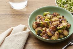 Brown Butter & Chestnut Gnocchi with Brussels Sprouts & Pea Shoot Salad