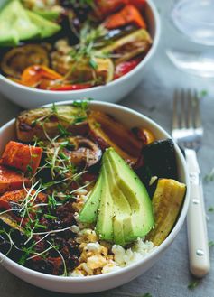 Brown Rice & Roasted Veggie Bowl with Tamari Dressing