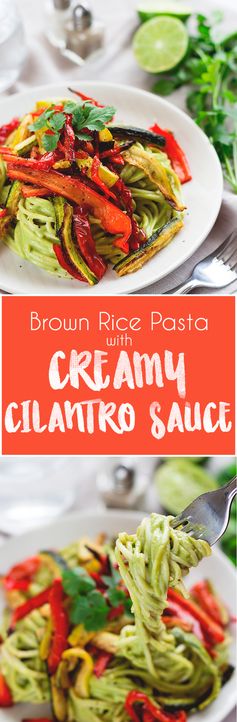 Brown Rice Pasta with Creamy Cilantro Sauce