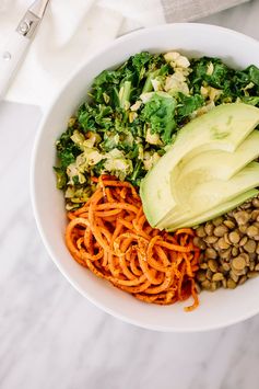 Brussels Sprouts, Kale, and Lentil Sweet Potato Noodle Bowl