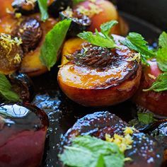 Burnt Peaches and Figs with Amaretto and Mint