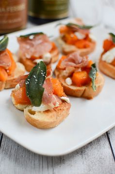 Butternut Squash Crostini with Goat Cheese, Prosciutto, and Crispy Sage