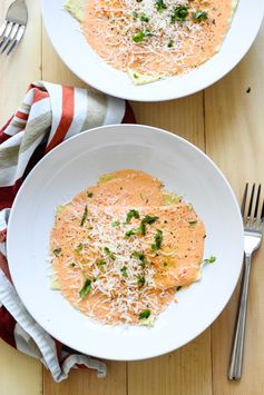 Butternut Squash Ravioli in a Red Pepper Cream Sauce