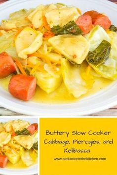 Buttery Slow Cooker Cabbage, Pierogies, and Kielbasa