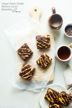 Cacao Peanut Oatmeal Breakfast Bars with Banana