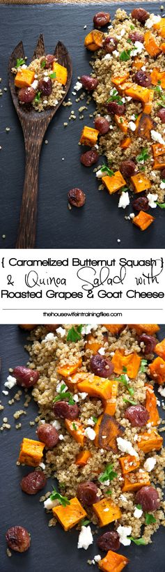 Caramelized Butternut Squash Quinoa Salad with Goat Cheese and Roasted Grapes