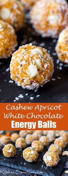 Cashew Apricot White Chocolate Energy Balls