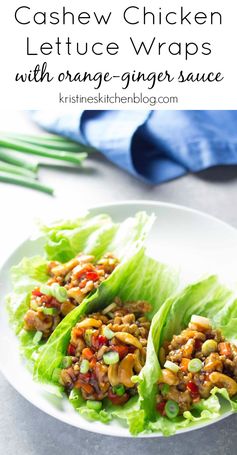 Cashew Chicken Lettuce Wraps with Orange-Ginger Sauce