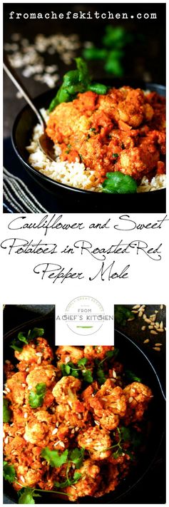 Cauliflower and Sweet Potatoes in Roasted Red Pepper Mole