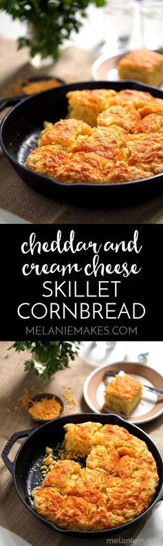 Cheddar and Cream Cheese Skillet Cornbread