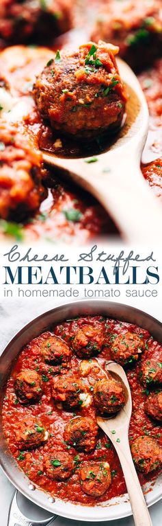 Cheese Stuffed Meatballs in Homemade Tomato Sauce