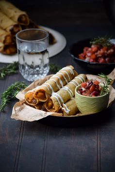 Cheesy Beef & Sweet Potato Taquitos + Rosemary Pomegranate Salsa