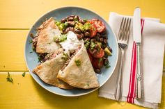 Cheesy Beef Quesadillas with Sour Cream and Avocado-Black Bean Salsa