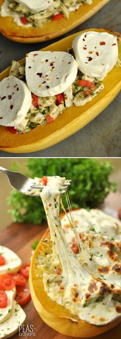 Cheesy Pesto Chicken Lasagna Stuffed Spaghetti Squash