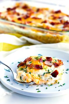 Cheesy Pierogi Lasagna with Bacon and Chives