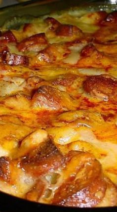 Cheesy smoked sausage and potato casserole