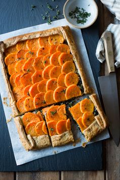 Cheesy Sweet Potato Kale Galette (gluten-free, whole-grain