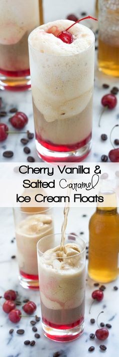 Cherry Vanilla and Salted Caramel Affogatos (Ice Cream Floats