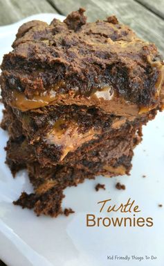 Chewy, Gooey, Loaded Turtle Cake Brownies