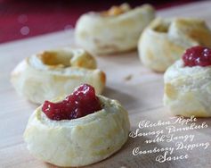 Chicken Apple Sausage Pinwheels with Tangy Cranberry Dipping Sauce