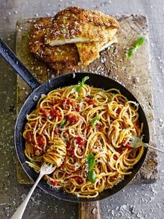 Chicken milanese with spaghetti