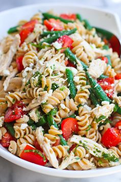 Chicken Pasta Salad with Green Beans, Tomatoes & Feta Cheese