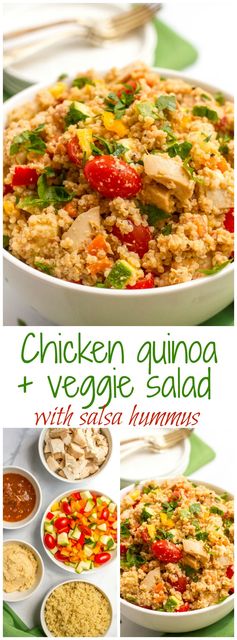 Chicken quinoa salad with salsa hummus