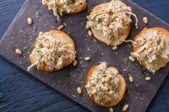 Chicken Tahini Salad With Pine Nuts on Mini Pita Rounds